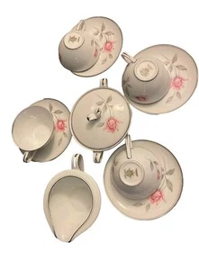 Noritake Rosemarie #6044 11Pc Tea/Coffee Set Cup &Saucer, Creamer & Sugar Bowl - Picture 1 of 8