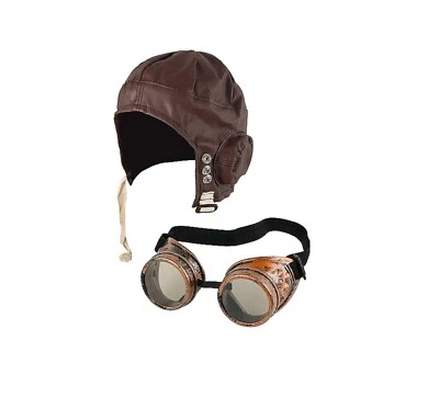 FNA FASHIONS Nuovo cappello da aviatore pilota Biggles con occhiali da pilota retrò sciarpa aviatore seconda guerra mondiale anni '40 Regno Unito