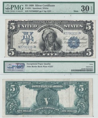 1899 $5 Silver Certificate Mule Fr-281m PMG VF-30 EPQ - Image 1 of 3
