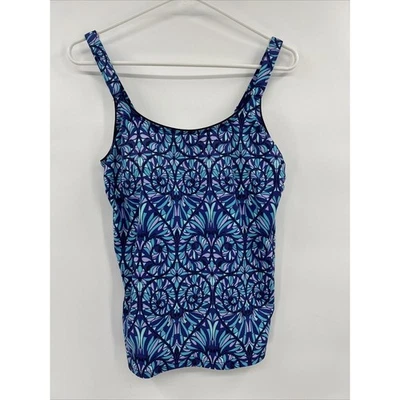 Lands End Womens Abstract Tankini Top Swimsuit Size 8 Purple Beach Vacation - Image 1 of 4