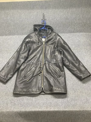 Valerie Steven’s Lamb Leather Jacket Women’s Size Medium Black Full Zip Hooded - Image 1 of 4