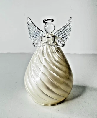 Estatuilla vintage de ángel soplado a mano perla blanca/vidrio transparente Navidad religiosa Foto 1 de 4