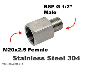 M20x2.5 FEMALE to BSP G 1/2" MALE Stainless Sensor Adaptor Fittings Conversion - Imagen 1 de 6