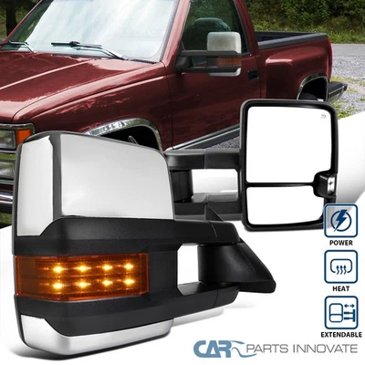Fit 88-00 Chevy C10 C/K Tahoe Silver Power Heated Towing Mirrors+LED Signal Lamp Foto 1 de 4