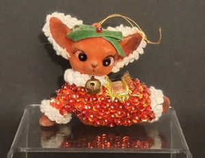 Rote Vintage Stecknadel beflockt Pailletten Rentier Weihnachtsschmuck Weihnachtsdeko - Bild 1 von 24