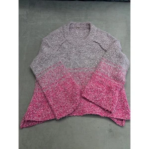 Free People Ombre Bell Sleeve BFF Cocoon Dip Cozy Knit Sweater Pink Gray Size L - Picture 1 of 7