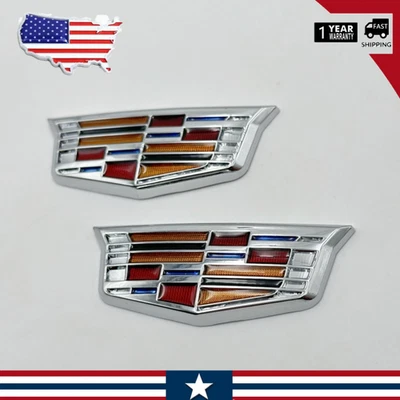 2x Silver 3D Fender Marker Body Badge Car Sport V Escalade CT5 CTS XT6 XTS SRX - Image 1 of 4