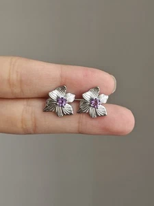 amethyst flower stud Earring - Picture 1 of 4