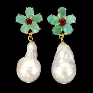 925 Sterling Silber Ohrringe Oval Smaragd 5x4mm Perle Edelstein Blume Schmuck - Bild 1 von 13