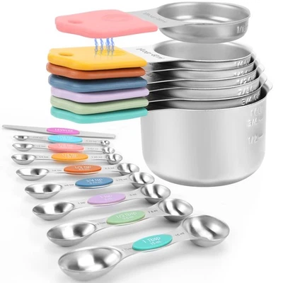 Magnetic Measuring Cups and Spoons Set-Heavy Duty 304 Stainless Steel，Double ... - Image 1 of 4