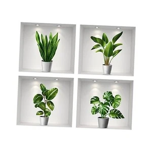 3D Green Plants Wall Stickers Botanical Plants Wall Decals for Bedroom Living - Picture 1 of 8