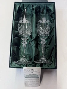 GALWAY IRISH CLADDAGH CHAMPAGNE FLUTES 24% LEAD CRYSTAL NIB - Picture 1 of 7