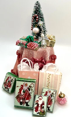 Artisan Draped Round Table Christmas Tree Gifts Dollhouse Miniature Decoration - Image 1 of 4