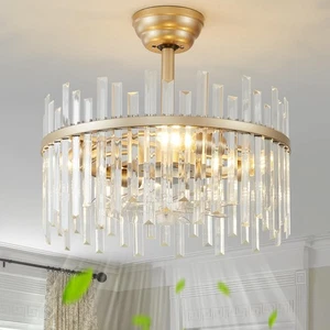 Gold Crystal Fandelier Ceiling Fan 20" Mid-Century Chandelier Ceiling Fans wi... - Picture 1 of 8
