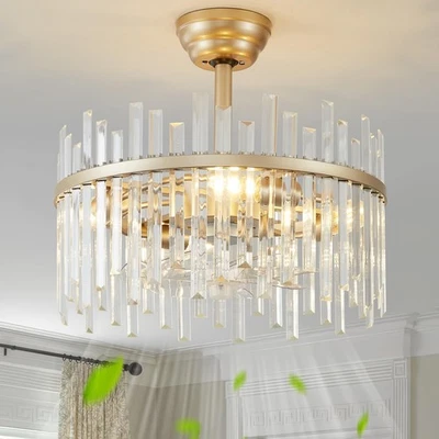 Gold Crystal Fandelier Ceiling Fan 20" Mid-Century Chandelier Ceiling Fans wi... - Image 1 of 4