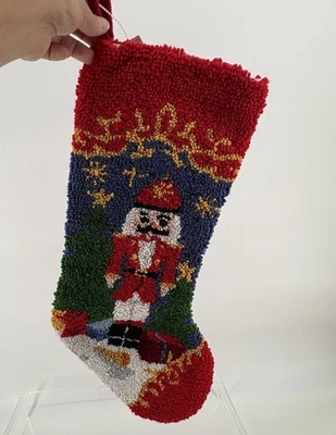 "Cascanueces Enganchado Navidad Medias Hilo Acrílico Espalda Roja 18"" Decoración Vacacional Nuevo con Etiquetas" Foto 1 de 3
