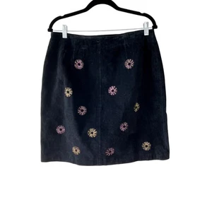 Gonna vintage Y2K CLIO pelle nera scamosciata ricamata fiori donna 14 - Foto 1 di 7