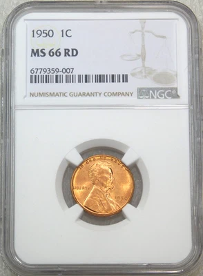 1950 P Lincoln Cent NGC MS66RD Full Red, Strong Luster, PQ New Holder #J129C - Image 1 of 4