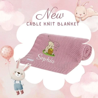 Baby Girls Knitted Blanket winnie the pooh bee Toddler Pram Cot Stroller Blanket - Image 1 of 3