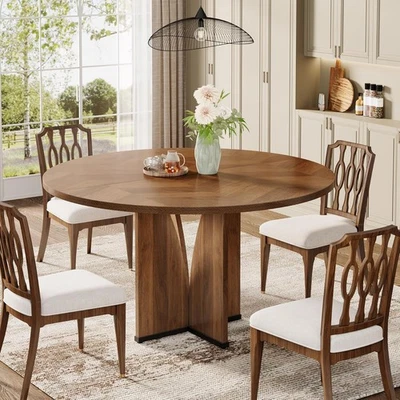 39-Inch Round Dining Table for 4, Rustic Kitchen Table with X-Shaped Pedestal - Image 1 of 4