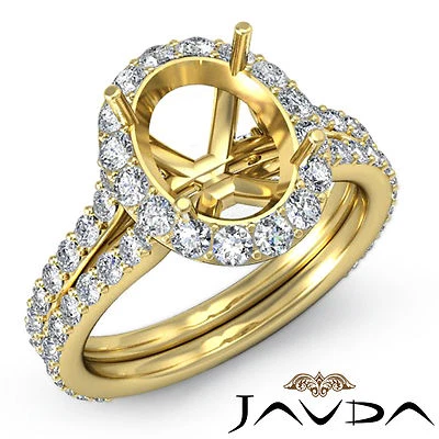 Diamond Engagement Halo Pave Ring Oval Shape Semi Mount 1.26Ct 14k Yellow Gold - Image 1 of 3