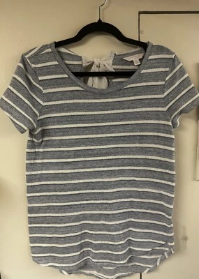 Lauren Conrad - Top listrado azul/branco X-pequeno elástico com laço traseiro - Imagem 1 de 4