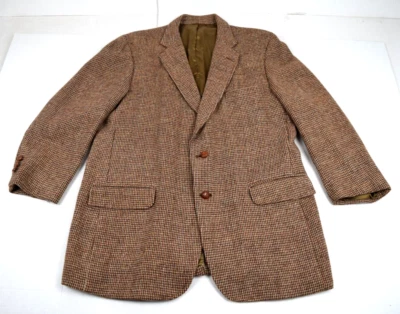 Vintage Harris Tweed Sport Coat Wool Size 40S 70s Country Beige Golden Made USA - Image 1 of 4