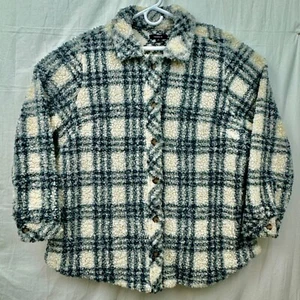 Torrid Sherpa Button Front Long Sleeve Shacket Women +2 Ivory Plaid - Picture 1 of 9