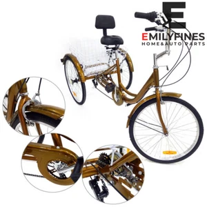 24" Dreirad F r Erwachsene Senioren 6 Gang 3-R d-Fahrrad mit R ckenlehne & Korb - Bild 1 von 9