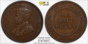 AUSTRALIA 1923 HALF PENNY KEY DATE LOW MINT RARE PCGS GRADE XF #05 - Picture 1 of 1