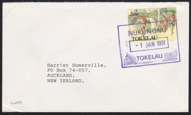 TOKELAU IS 1991 portada a Nueva Zelanda, escaso sello de datos NUKUNONO en caja...............A7719 Foto 1 de 1