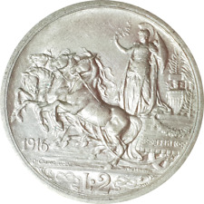 Italy 1916 Unc 2 Lire Silver Coin Quadriga Victor Emmanuel II Full Luster