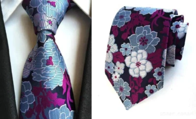 Tie Purple Light Blue Floral Flower Handmade Men's Wedding Formal Necktie - Image 1 of 2