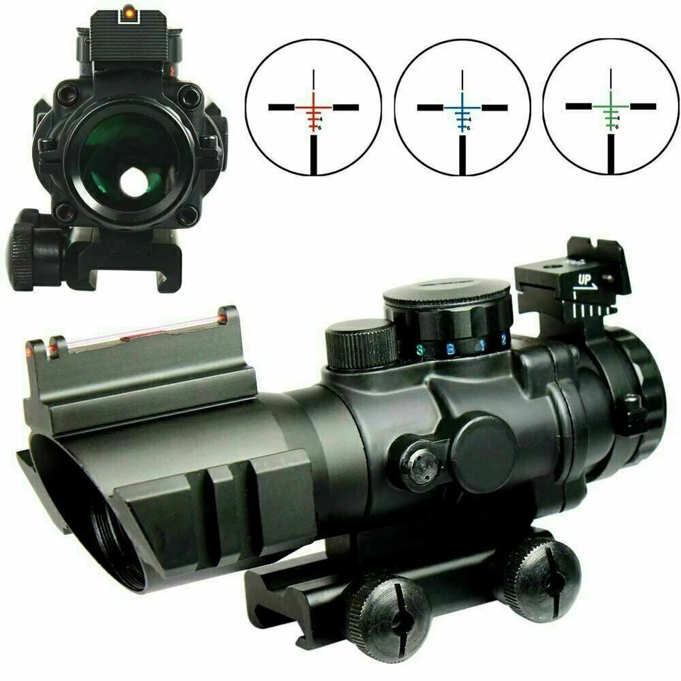 HOT 4X32 RGB Prismatic Rifle Scopes with Fiber Optic Sight Tri-illuminated - Image 1 of 4