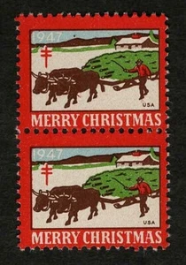 1947 WX135 Getting a Load of Trees Pair (2) US Christmas Seals/Stamps MNH - Picture 1 of 4