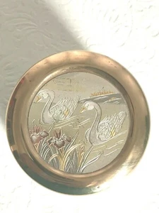 The Art Of Chokin Japan 24KT Gold Edged Trinket Box Swan with Iris Flower - Picture 1 of 4