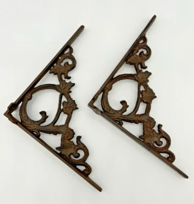 Suporte de prateleira decorativo folha ornamentada bronze marrom ferro fundido prateleiras 9,3 pol 2 peças - Imagem 1 de 4