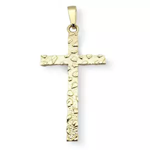 Solid 10K Yellow Gold Nugget Cross Mens Gold Cross Pendant, 3.8 grams, 2 3/8" - Picture 1 of 7