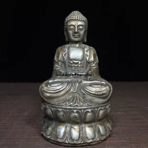 Antigua estatua de Buda de plata esterlina de 5,4" antigua de China de estatua de Sakyamuni - Imagen 1 de 8