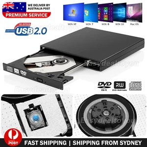 USB External CD DVD ROM Writer Burner Player Drive PC Laptop for Windows Mac AU - Picture 1 of 9