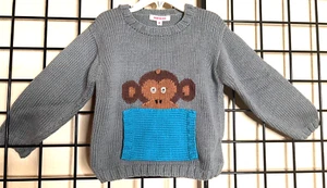 NEW-NWT Pery Kids Unisex Monkey Pocket Sweater 5/6Y Super Plush/Thick Gray/Blue - Picture 1 of 11