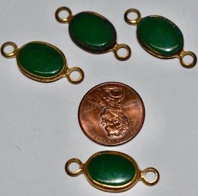 ВИНТАЖНОЕ НЕФРИТОВОЕ ЦВЕТНОЕ СТЕКЛО 4 ОВАЛЬНЫХ СОЕДИНИТЕЛЯ БУСИНЫ ЛАТУНЬ УСТАНОВКА 26 мм ПЛОСКОЕ СТЕКЛО - Изображение 1 из 2