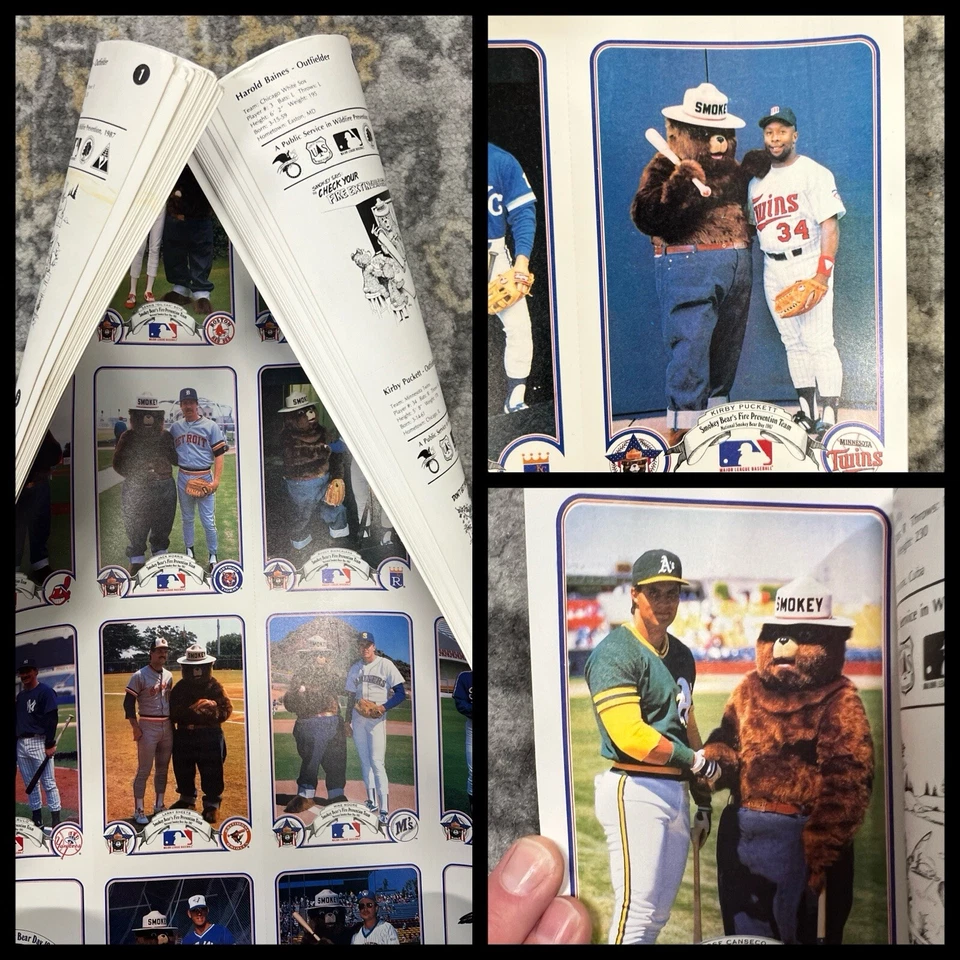 Lot of 16: 1987 MLB AL Smokey the Bear Day Cards Uncut Sheet of 16 Kirby Puckett - Image 1 of 4