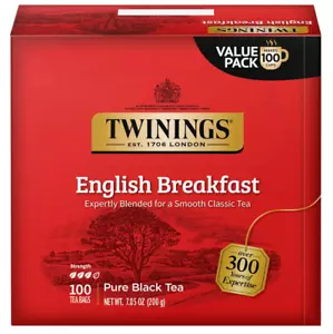 Twinings English Breakfast Black Tea Individually Wrapped Bags, 100 Count Pack1 - Picture 1 of 3
