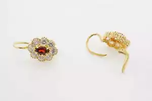 Estate Sale 18k Yellow Gold Red and White Dangle Earrings - Picture 1 of 4