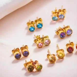 Tiny Birthstone Studs, Personalised Jewellery Gift, 5mm Birth Month Earrings - Picture 1 of 6