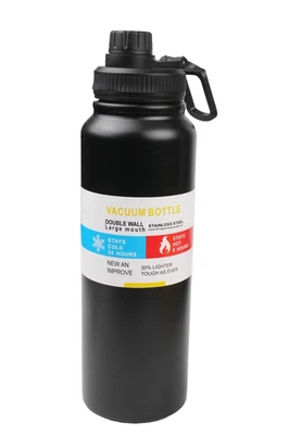 Thermos Bottle Stainless Steel Vacuum Large Capacity 34 fl oz Black Hot Cold - Image 1 of 4