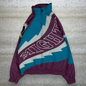 Vintage Anaheim Mighty Ducks Puffer Jacket L Purple Blue Full Zip Lee Sport 90s - Picture 1 of 4