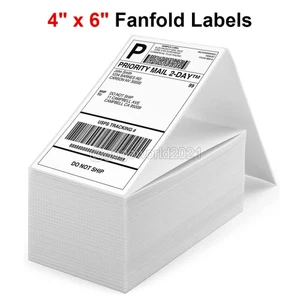 500-10000 4"x6" Fanfold Direct Thermal Shipping Labels for Zebra Rollo Printers - Picture 1 of 6