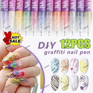 12 Farben Nail Art Stifte Set wasserfest 0,5 mm Nagellackstifte schnelltrocknend Nagel - Bild 1 von 12